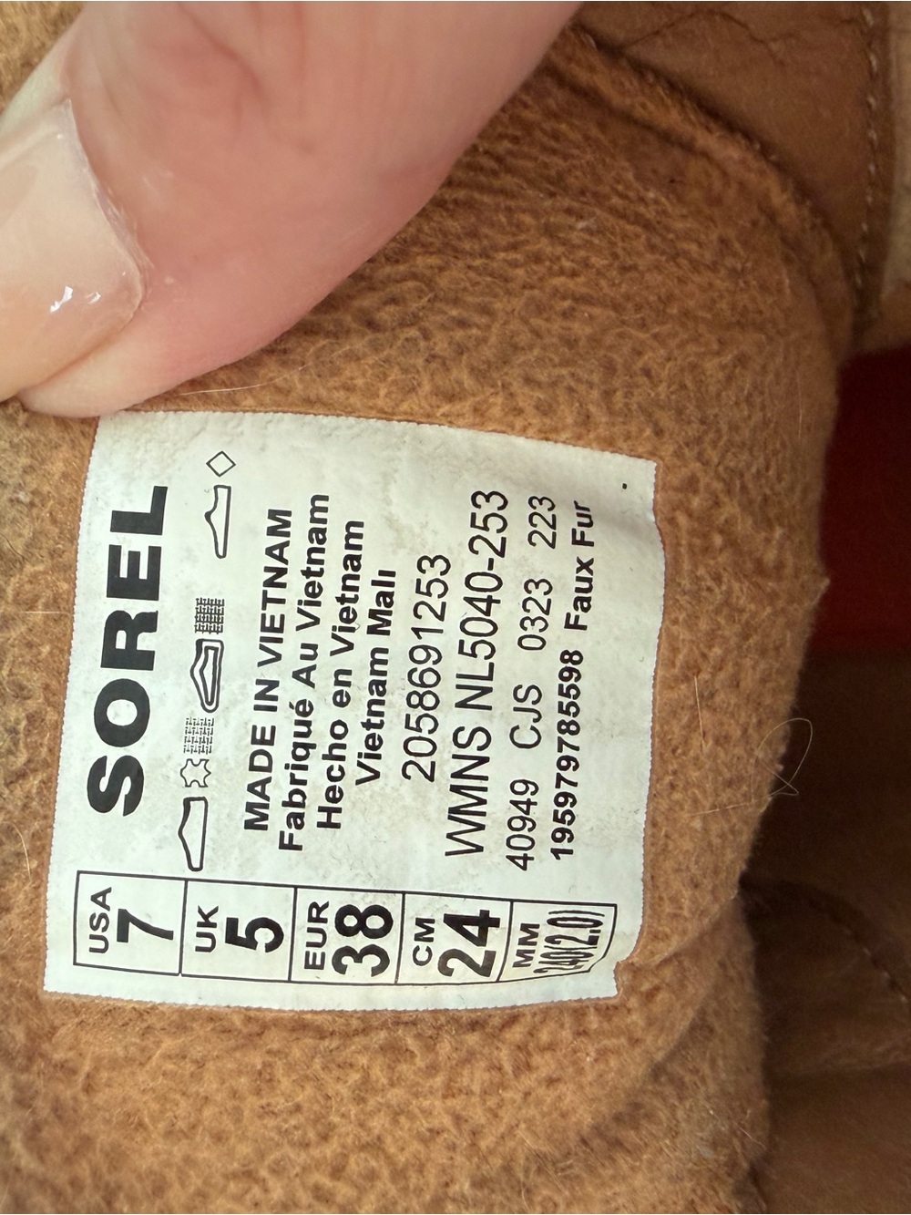 Sorel Kinetic Impact Conquest Boots Tan Suede w/Orange Laces Sz 7 - Picture 7 of 8